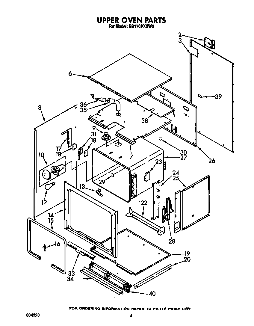 Whirlpool RB170PXXW2 upper oven diagram