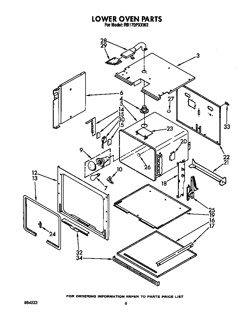 Whirlpool RB170PXXW2 lower oven diagram