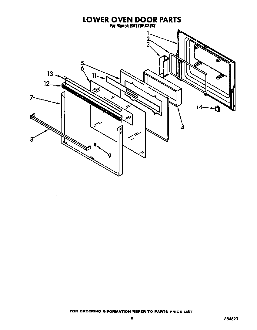 Whirlpool RB170PXXW2 lower oven door diagram