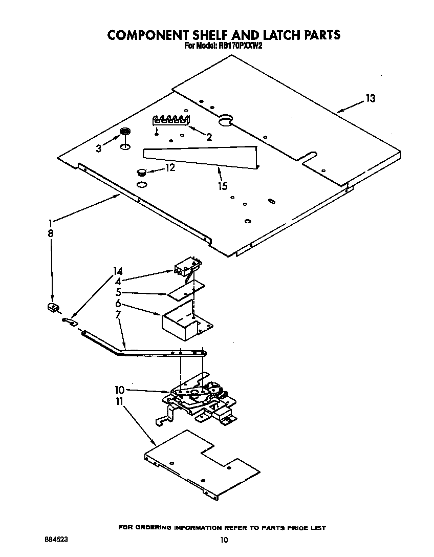 Whirlpool RB170PXXW2 component shelf and latch diagram