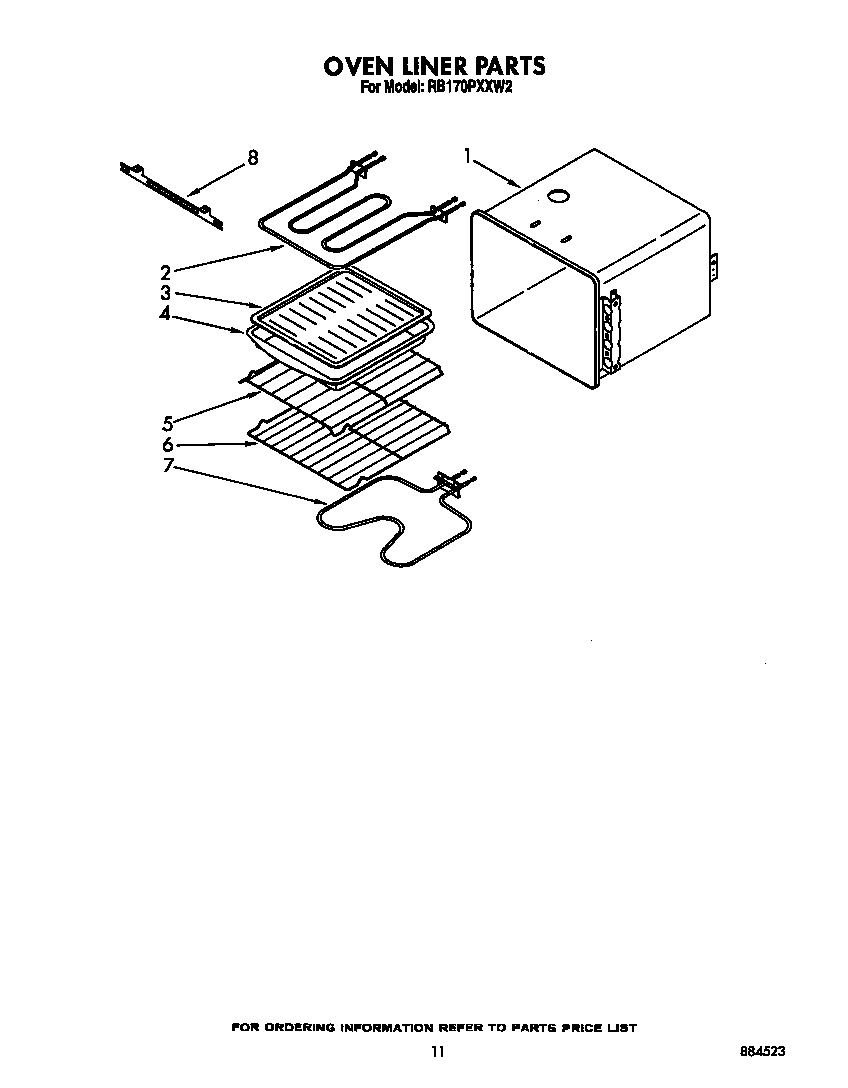 Whirlpool RB170PXXW2 oven liner diagram