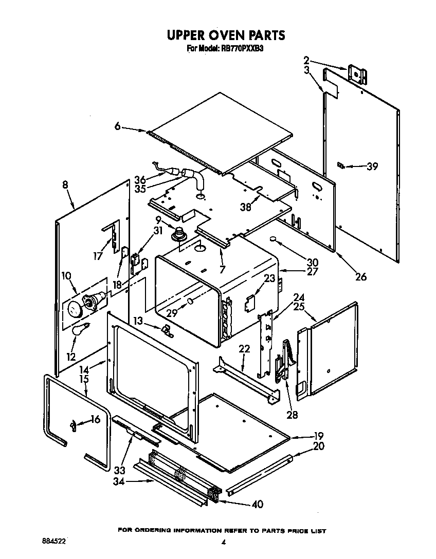 Whirlpool RB770PXXB3 upper oven diagram