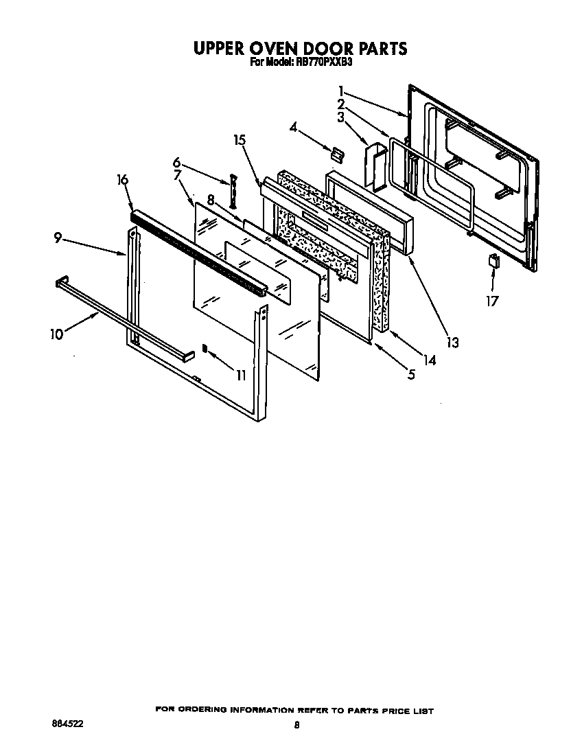 Whirlpool RB770PXXB3 upper oven door diagram