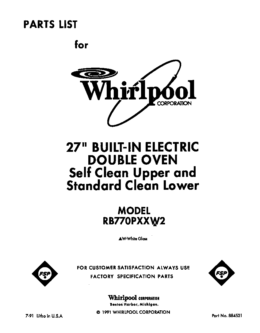 Whirlpool RB770PXXW2 front cover diagram
