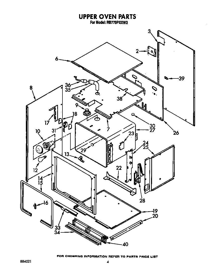 Whirlpool RB770PXXW2 upper oven diagram