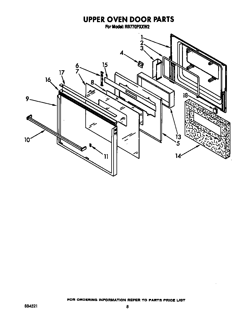 Whirlpool RB770PXXW2 upper oven door diagram