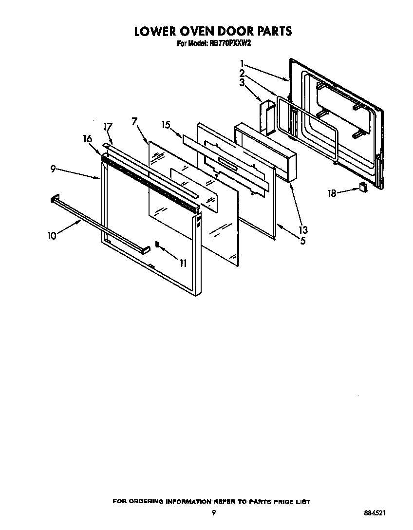 Whirlpool RB770PXXW2 lower oven door diagram