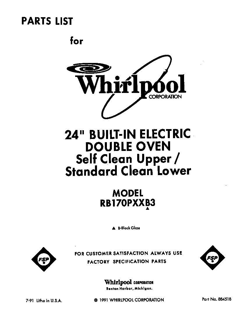Whirlpool RB170PXXB3 front cover diagram