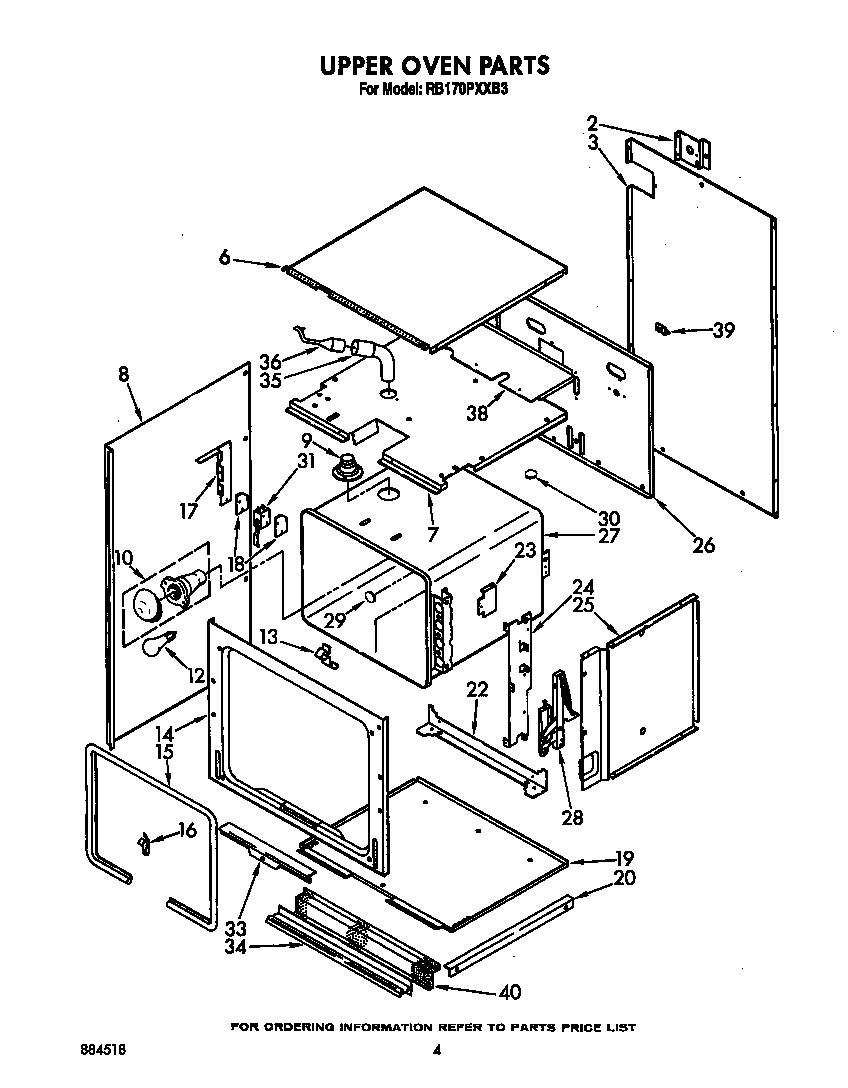 Whirlpool RB170PXXB3 upper oven diagram