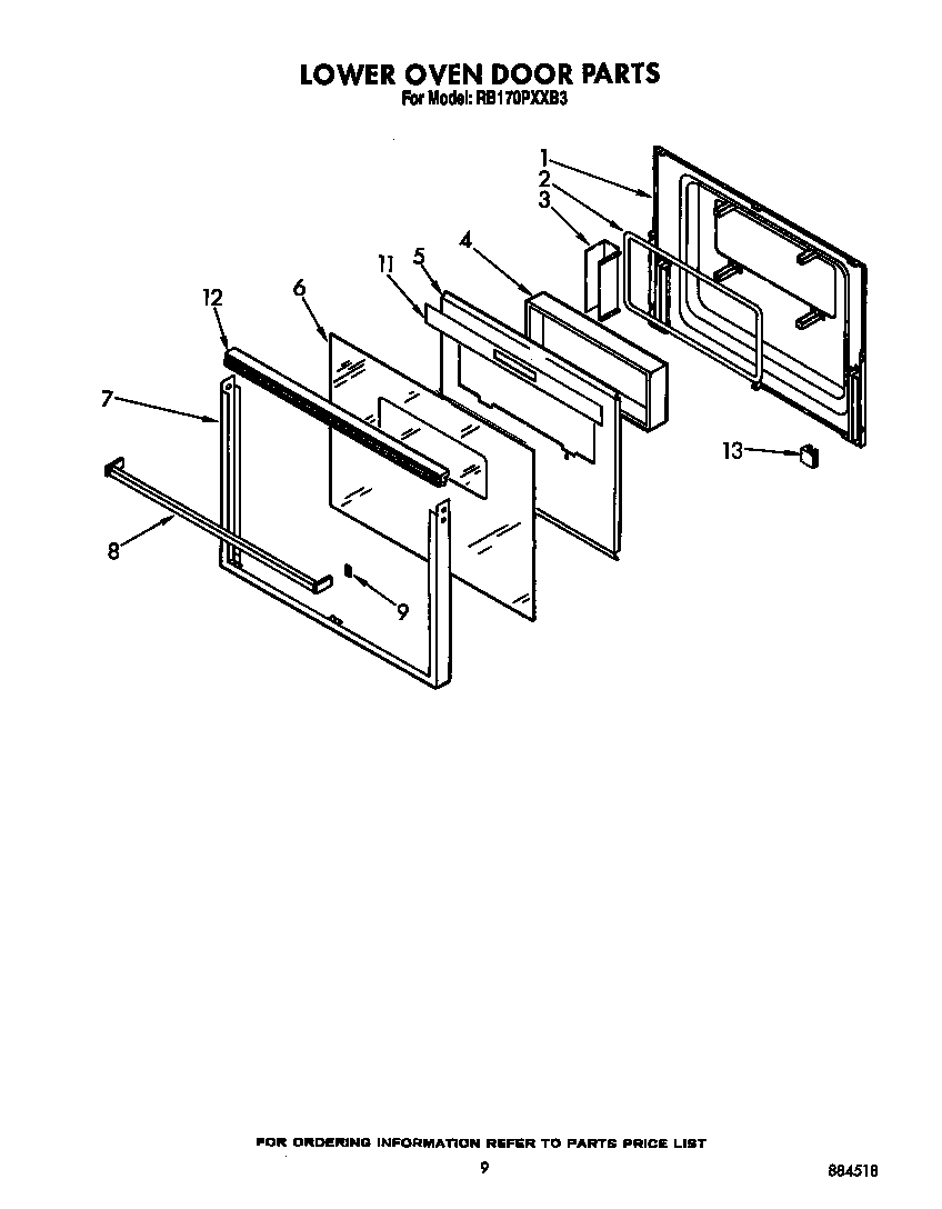 Whirlpool RB170PXXB3 lower oven door diagram
