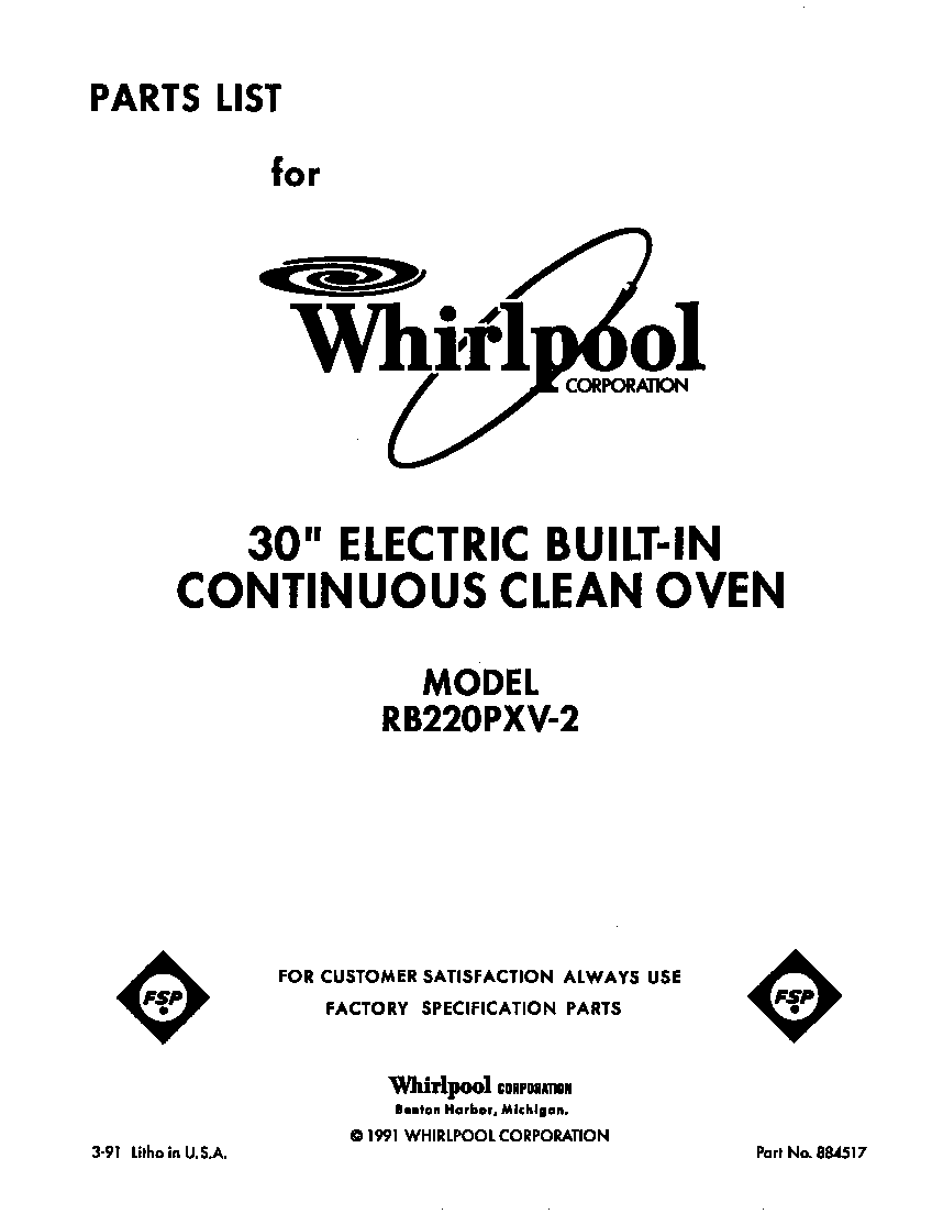 Whirlpool RB220PXV2 front cover diagram