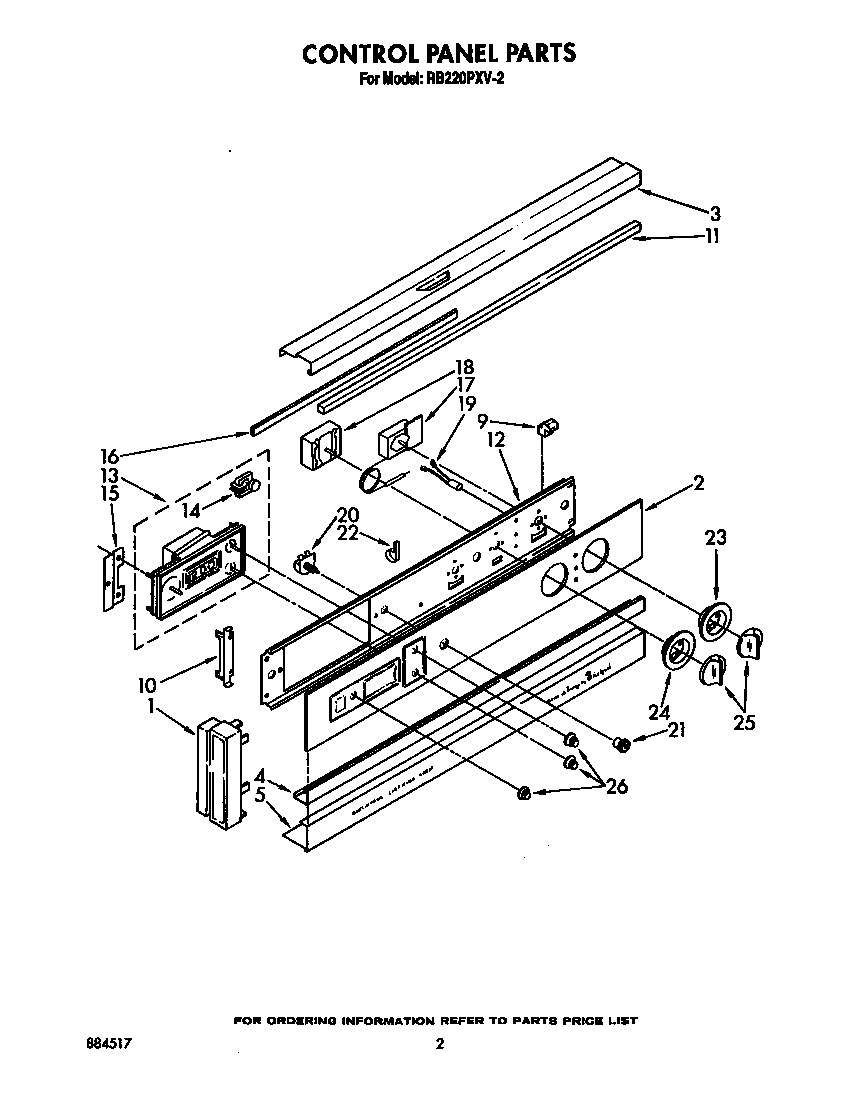 Whirlpool RB220PXV2 control panel diagram