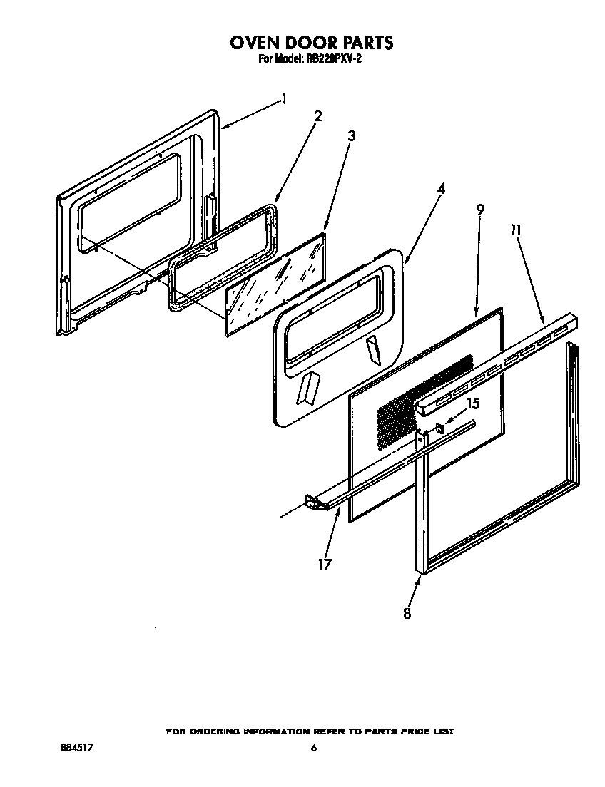 Whirlpool RB220PXV2 oven door diagram