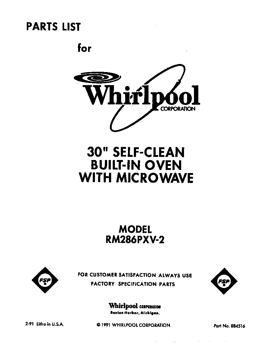 Whirlpool RM286PXV2 front cover diagram