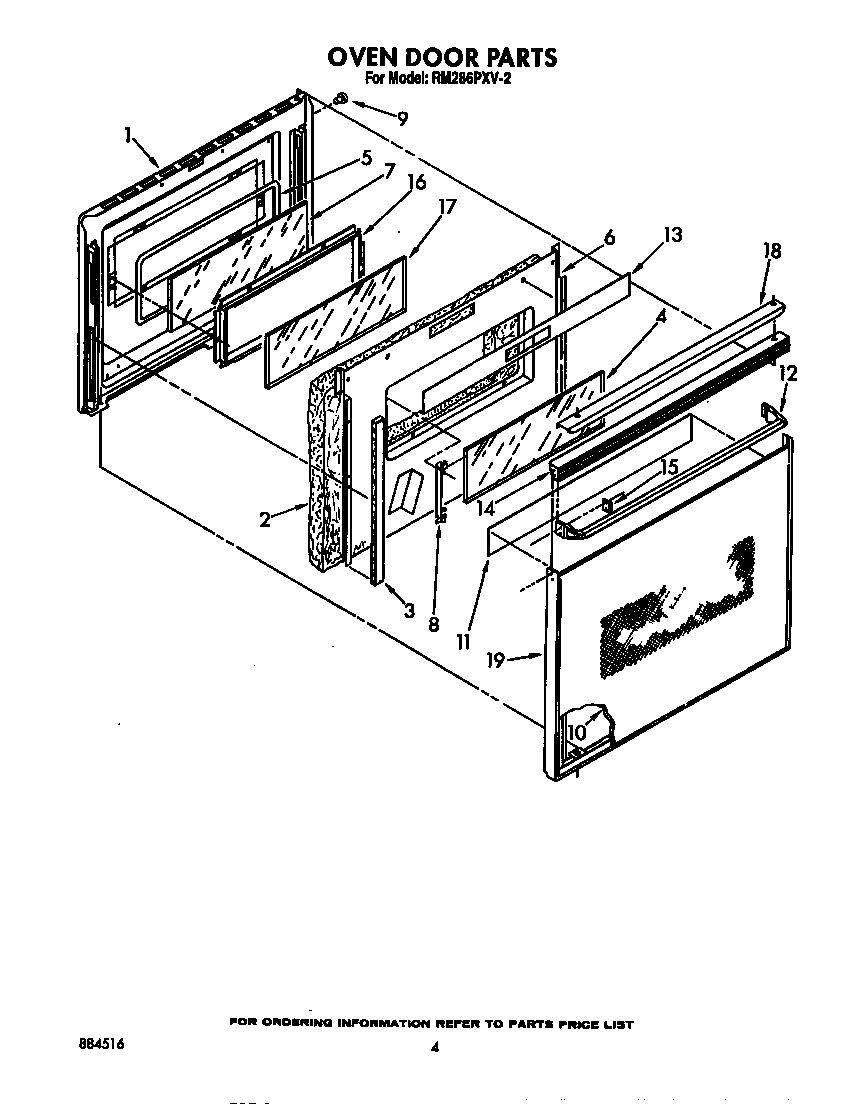 Whirlpool RM286PXV2 oven door diagram