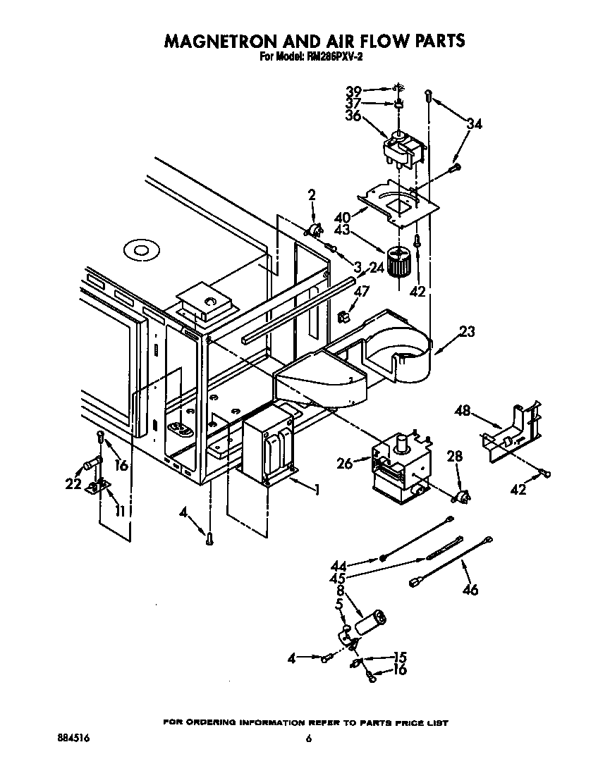 Whirlpool RM286PXV2 magnetron and air flow diagram