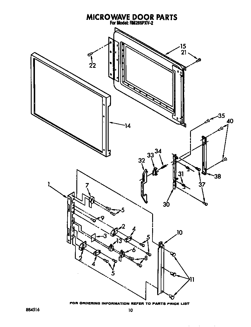 Whirlpool RM286PXV2 microwave door diagram