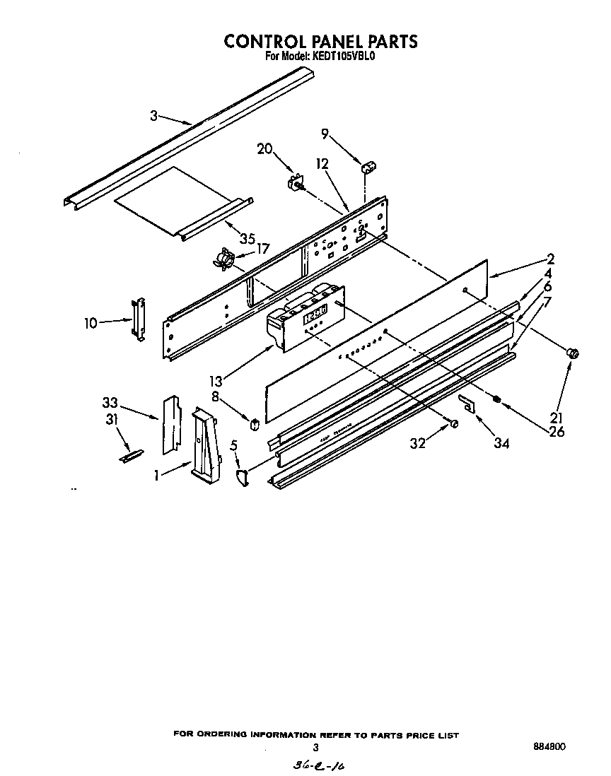KitchenAid KEDT105VWH0 control panel diagram