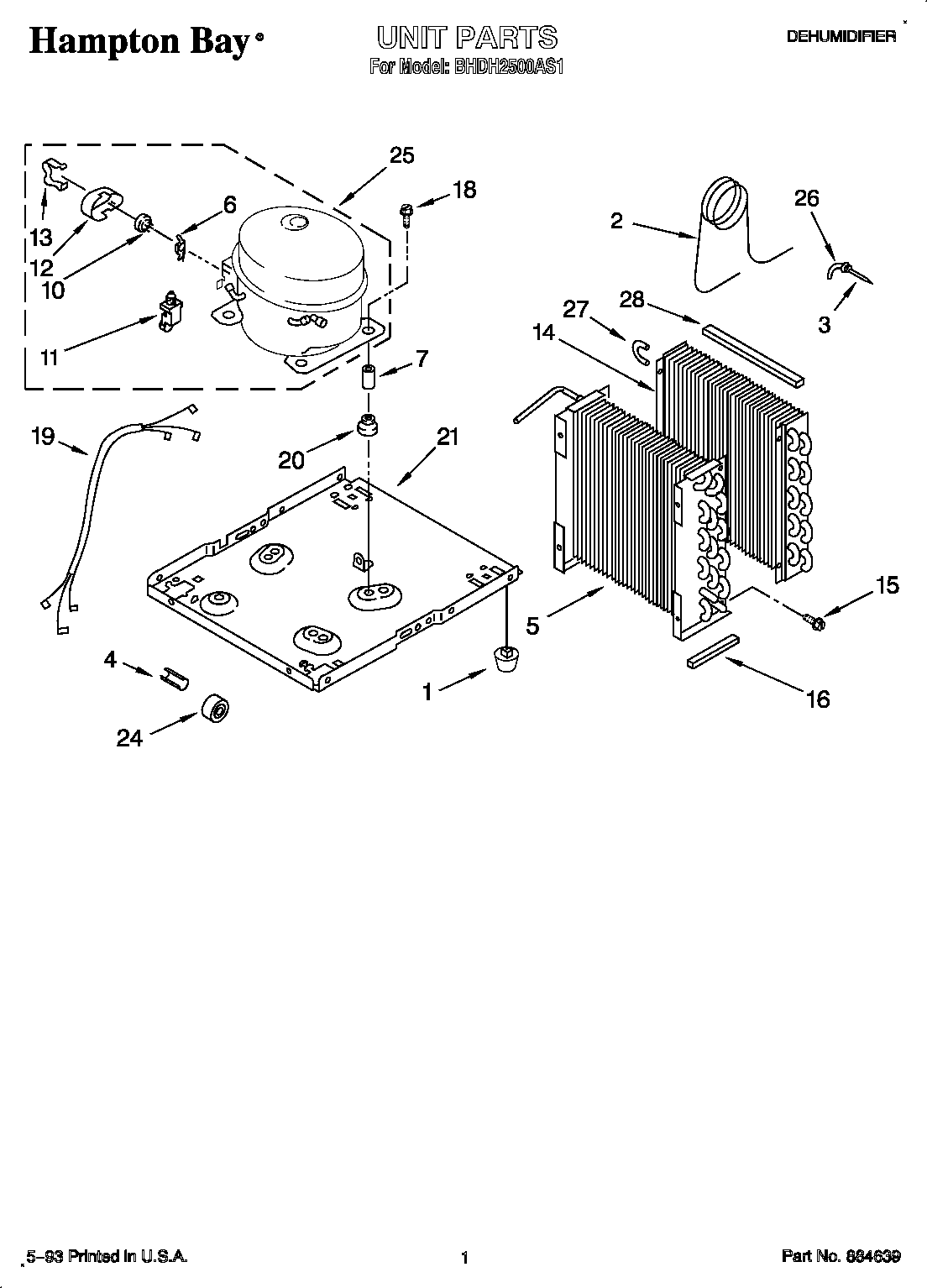 Whirlpool BHDH2500AS1 unit parts diagram