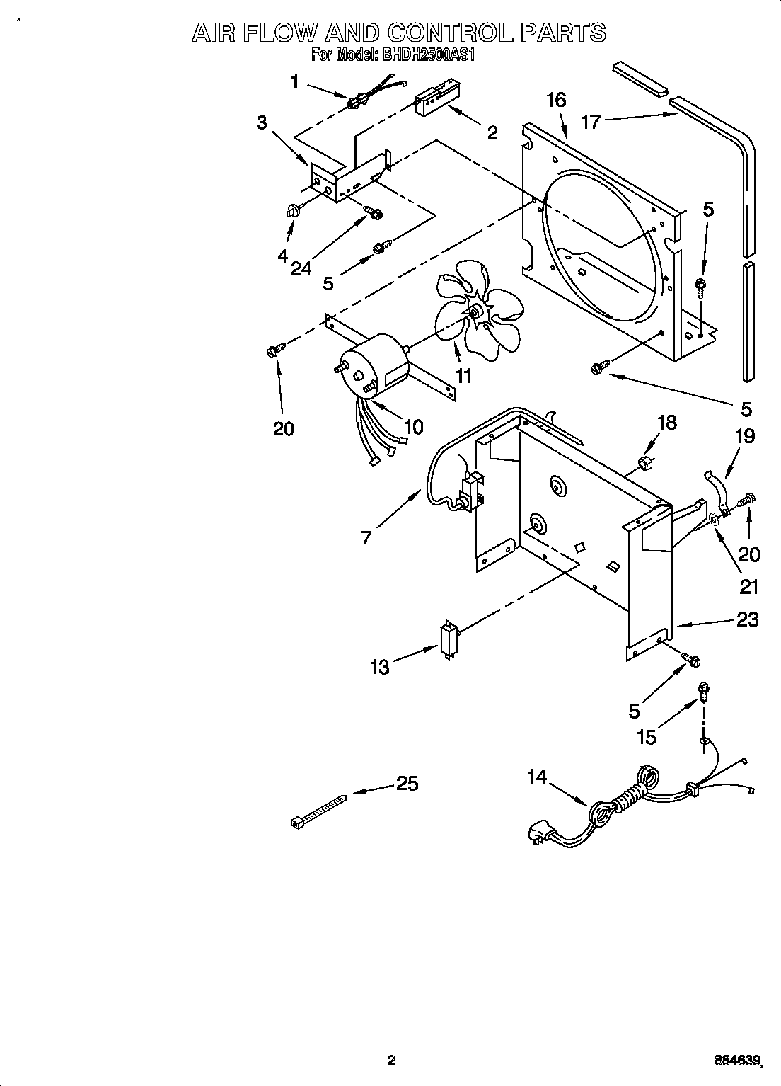 Whirlpool BHDH2500AS1 air flow and control parts diagram