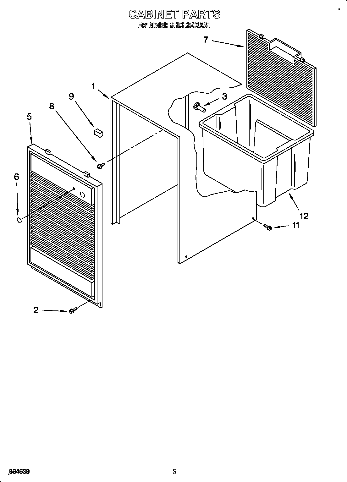 Whirlpool BHDH2500AS1 cabinet parts diagram