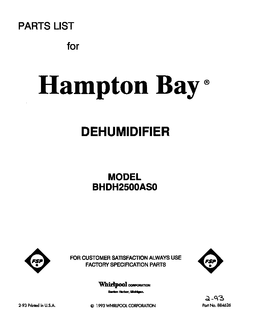 Whirlpool BHDH2500AS0 front cover diagram