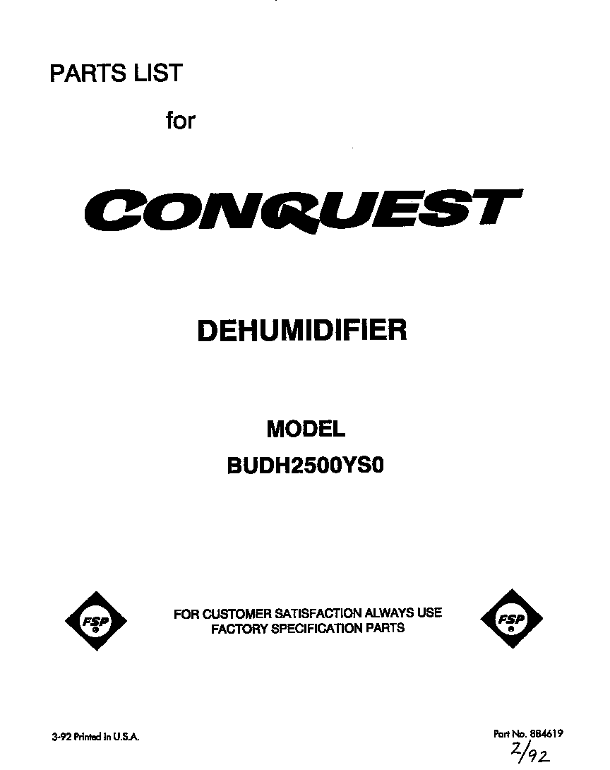 Whirlpool BUDH2500YS0 front cover-text only diagram