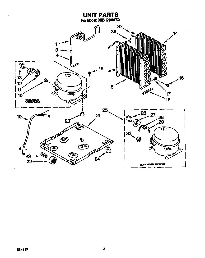 Whirlpool BUDH2500YS0 unit parts diagram
