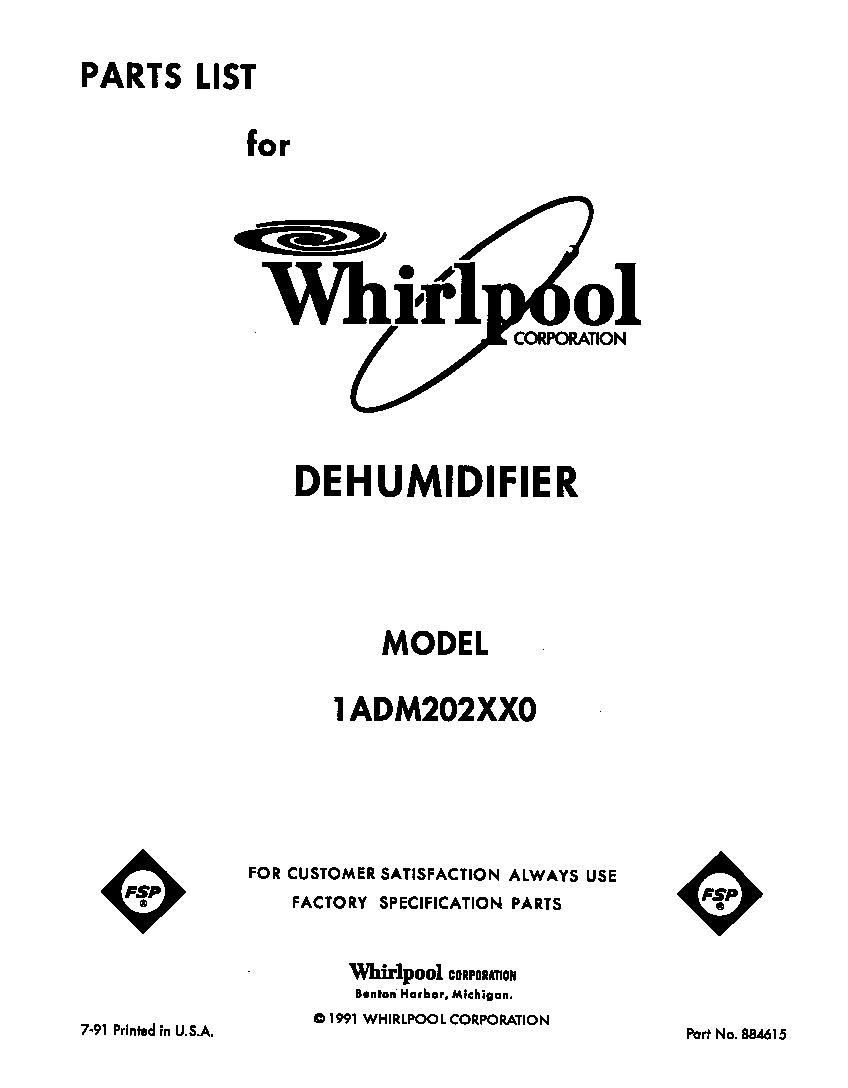 Whirlpool 1ADM202XX0 front cover-text only diagram
