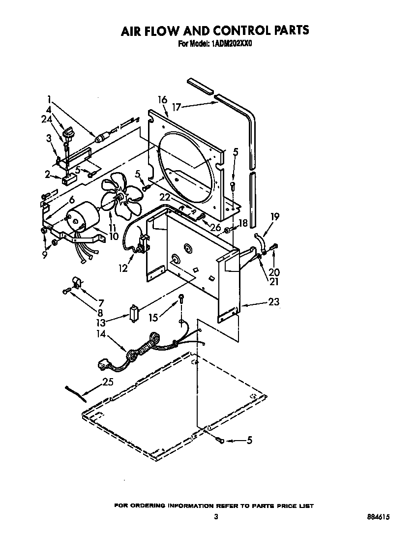 Whirlpool 1ADM202XX0 air flow and control parts diagram