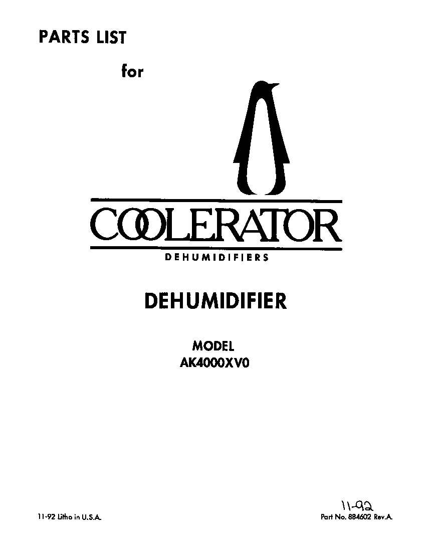 Whirlpool AK4000XV0 front cover-text only diagram
