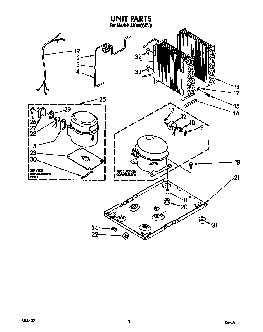 Whirlpool AK4000XV0 unit parts diagram