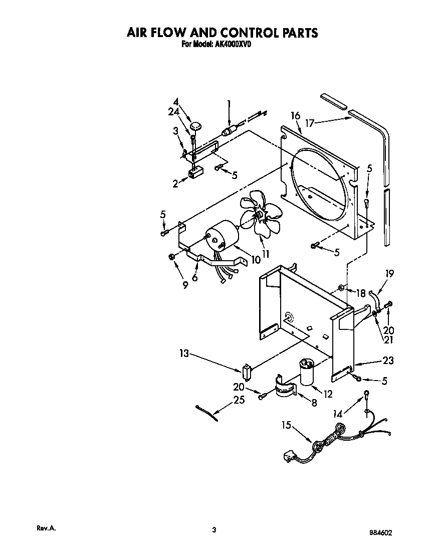 Whirlpool AK4000XV0 air flow and control parts diagram