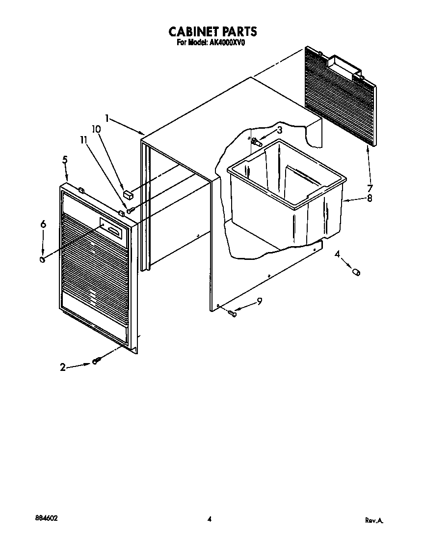 Whirlpool AK4000XV0 cabinet parts diagram