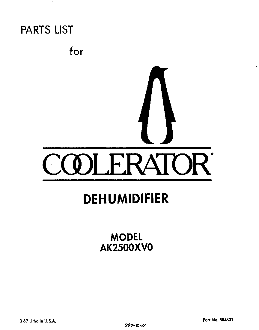 Whirlpool AK2500XV0 front cover-text only diagram