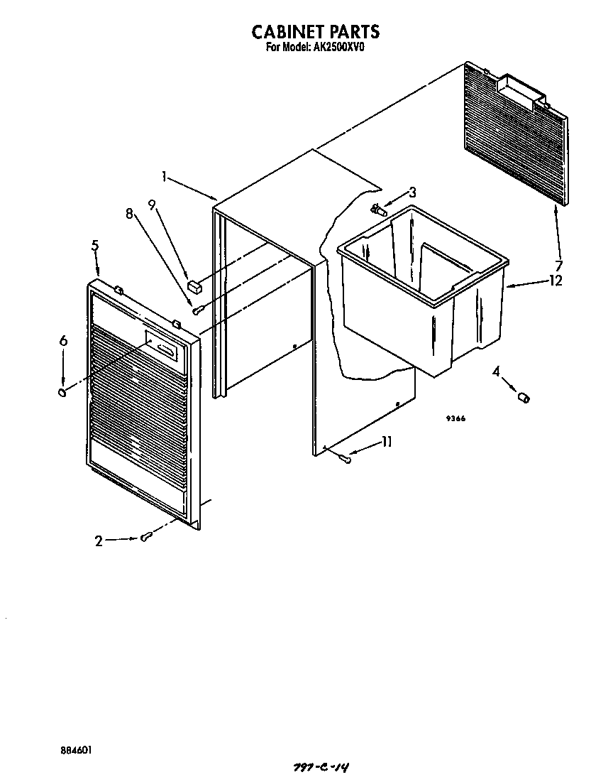 Whirlpool AK2500XV0 cabinet parts diagram