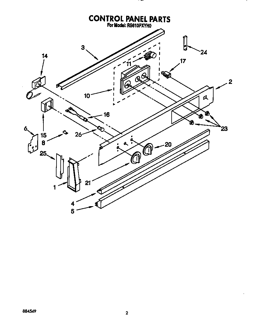 Whirlpool RS610PXYH0 control panel diagram