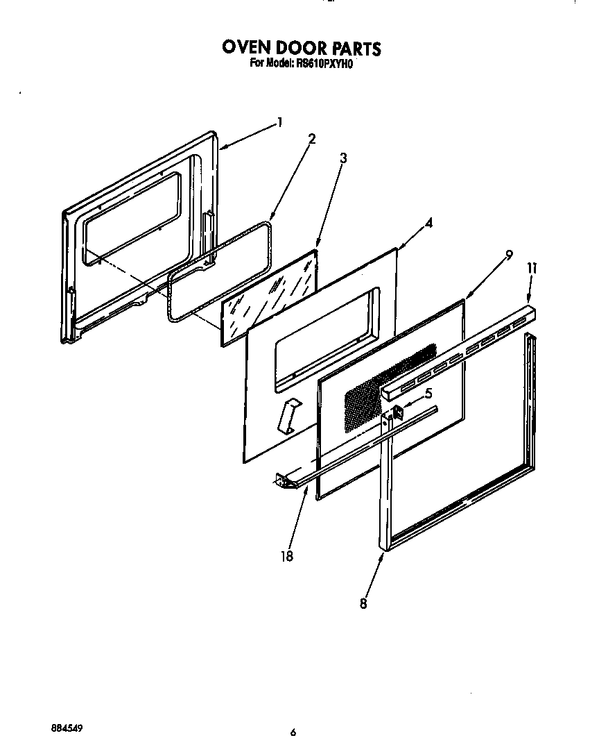 Whirlpool RS610PXYH0 oven door diagram