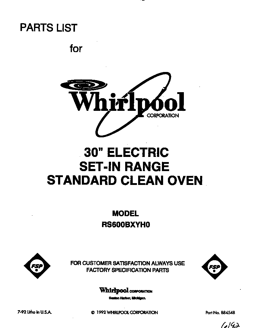 Whirlpool RS600BXYH0 front cover diagram