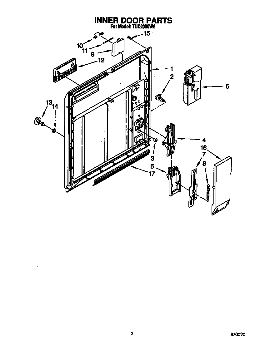Whirlpool TUD2000W6 inner door diagram