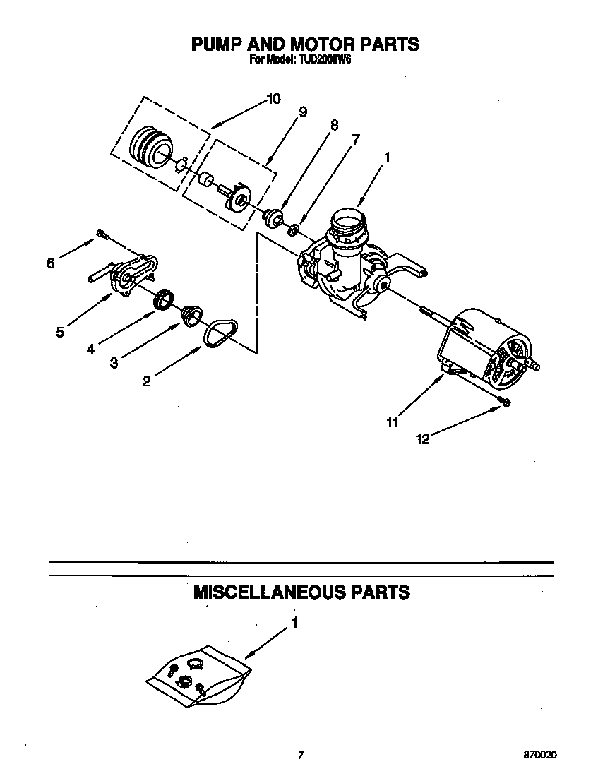 Whirlpool TUD2000W6 pump and motor diagram