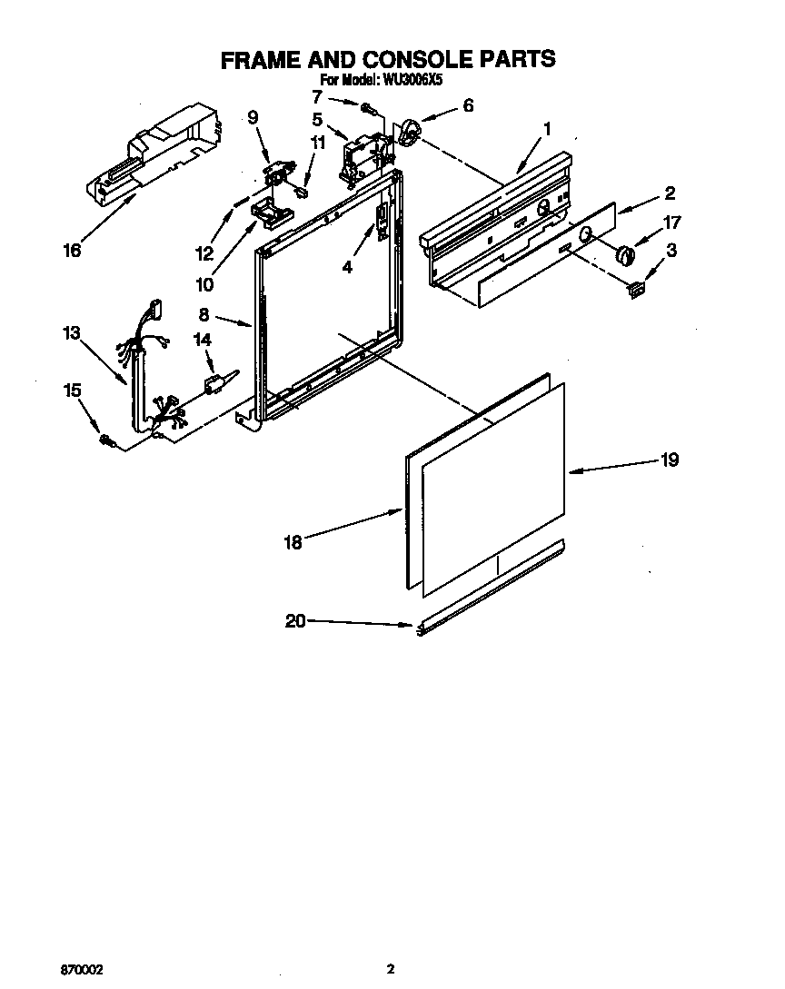 Roper WU3006X5 frame and console diagram