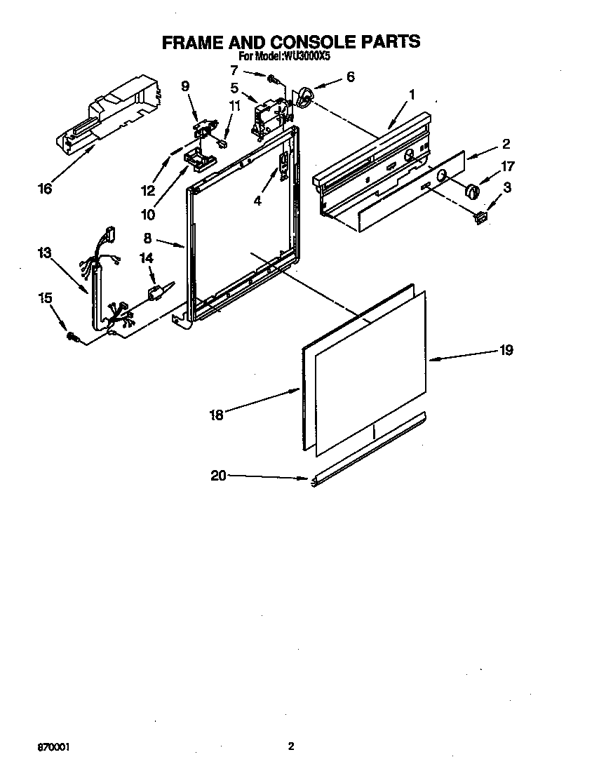 Roper WU3000X5 frame and console diagram