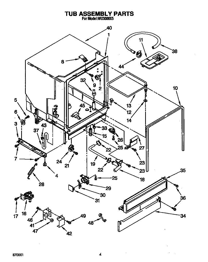Roper WU3000X5 tub assembly diagram