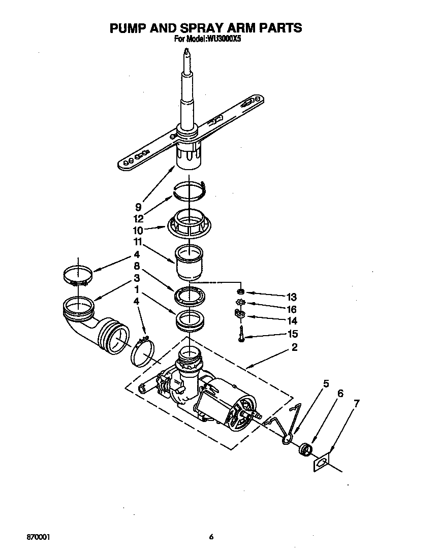 Roper WU3000X5 pump and spray arm diagram