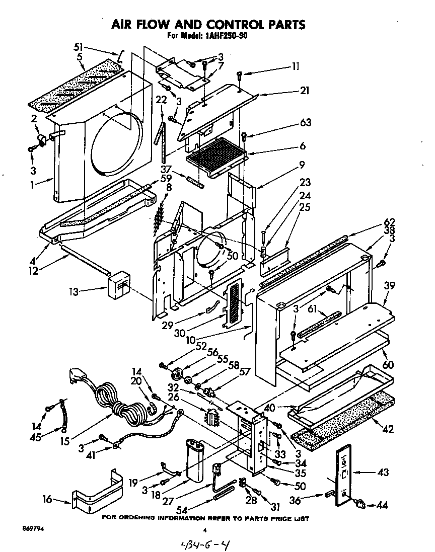 Whirlpool 1AHF25090 air flow and control parts diagram