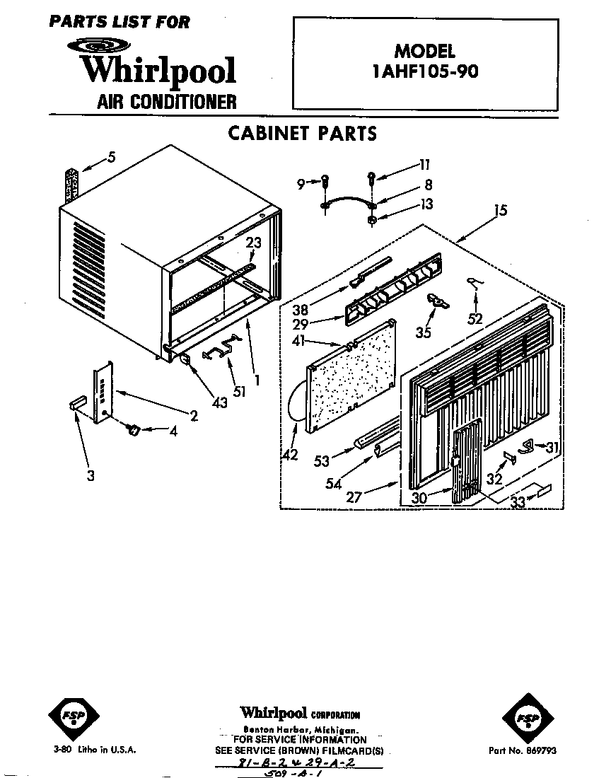 Whirlpool 1AHF10590 cabinet parts diagram