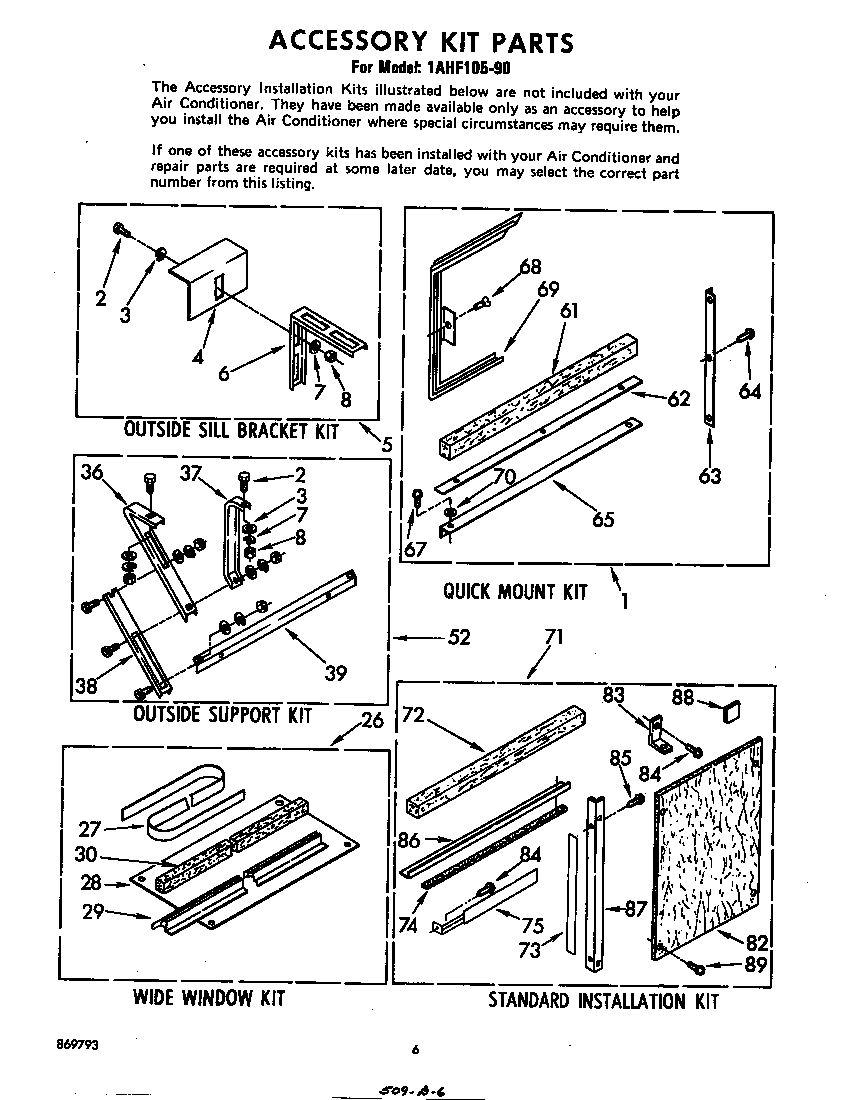 Whirlpool 1AHF10590 accessory kit parts diagram