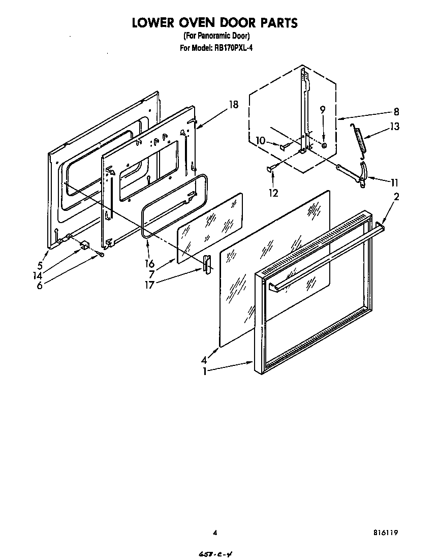 Whirlpool RB170PXL4 lower oven door diagram
