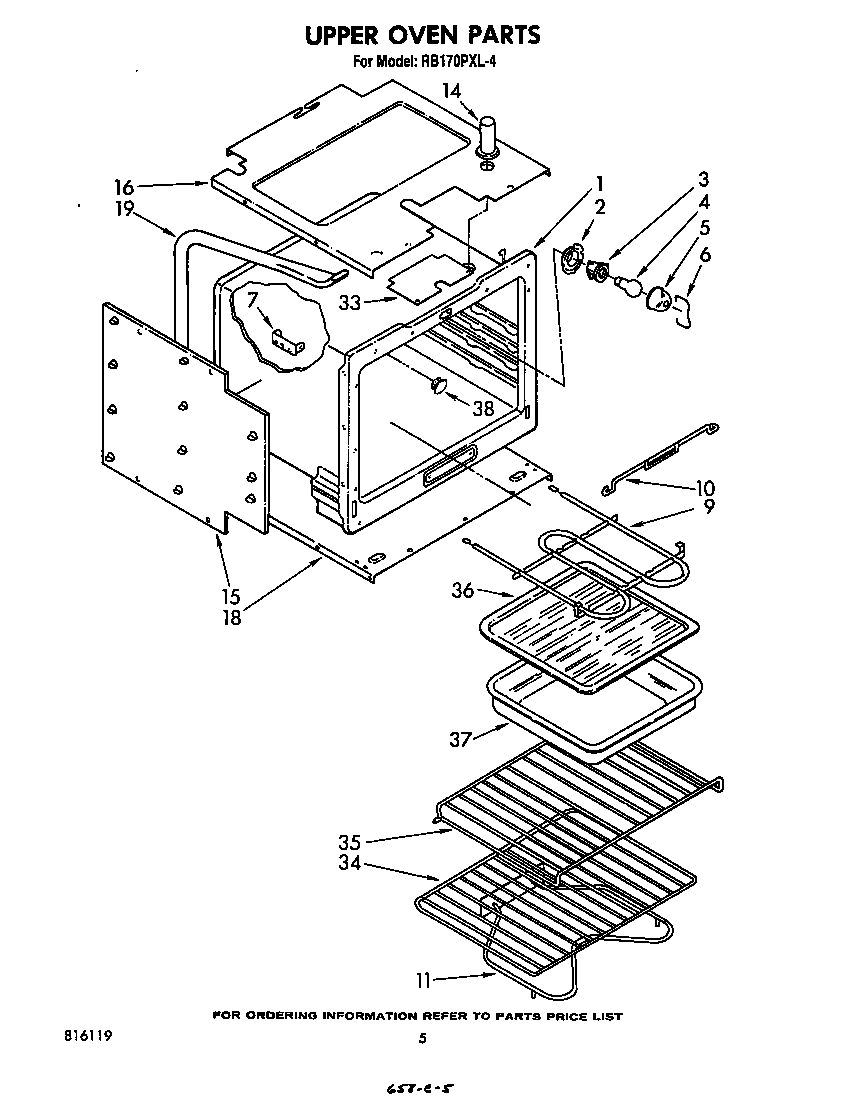 Whirlpool RB170PXL4 upper oven diagram